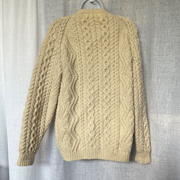 Inverallan Kntters Sweater Handknit Fisherman Cable Cardigan 100% Wool V Neck - Picture 4 of 4